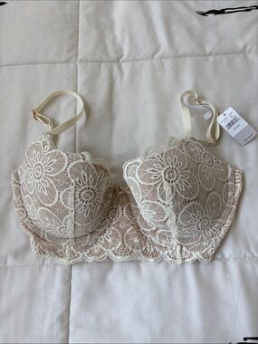 aerie Cream Floral Lace Balconette Bra